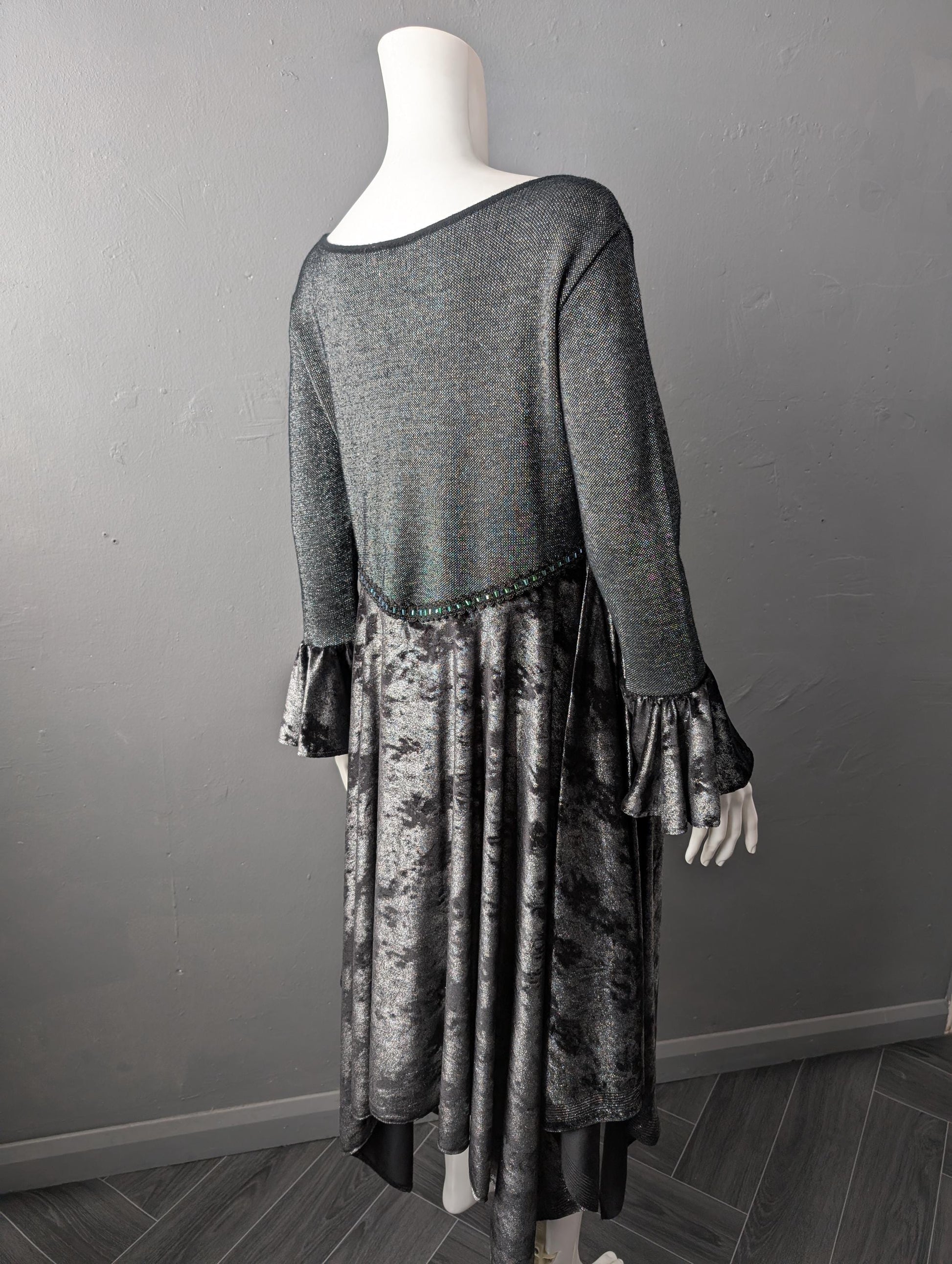 Metallic Silver Velvet Dress, Sparkly Futuristic Outfit, Size Small Medium