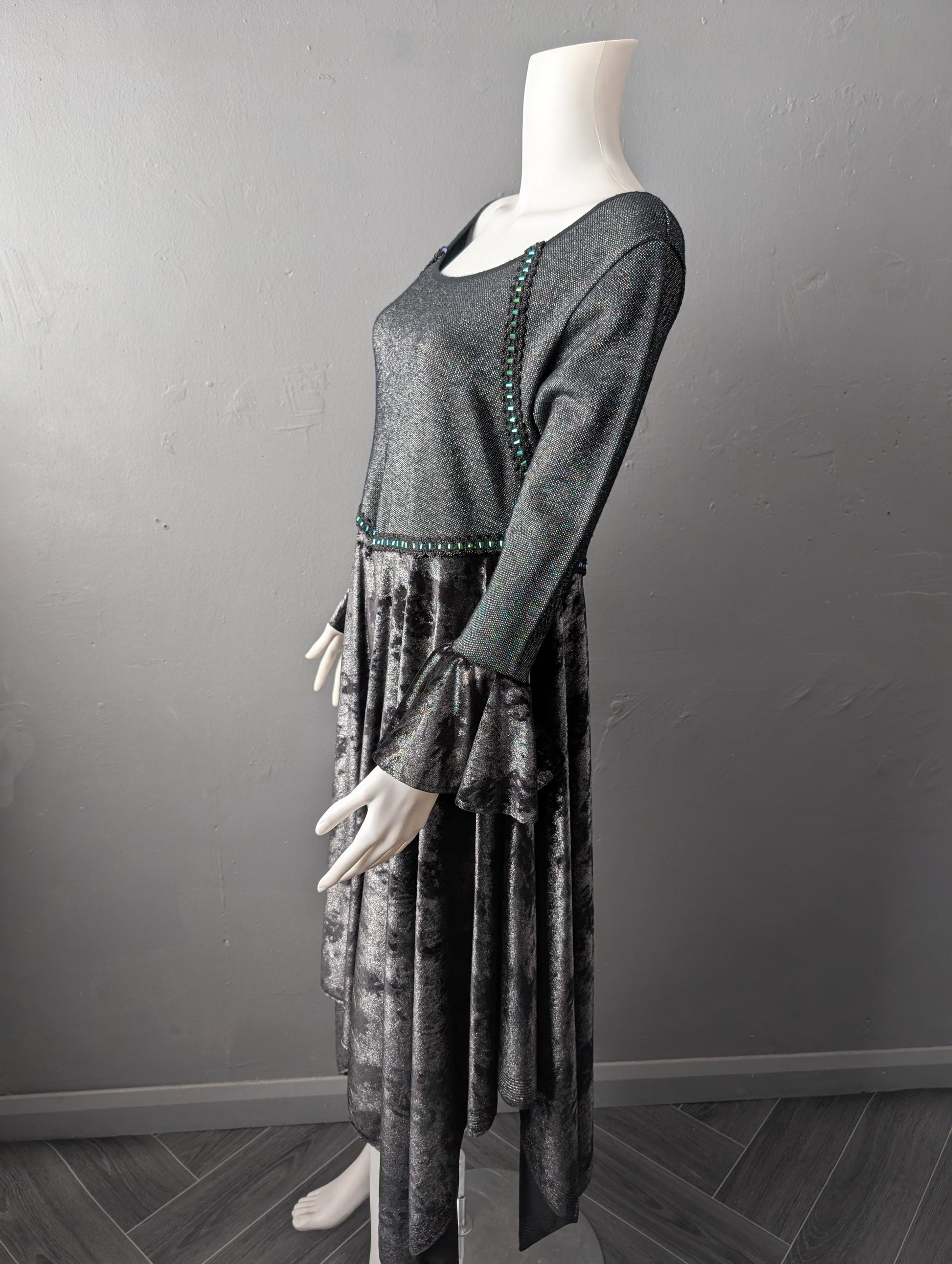 Metallic Silver Velvet Dress, Sparkly Futuristic Outfit, Size Small Medium