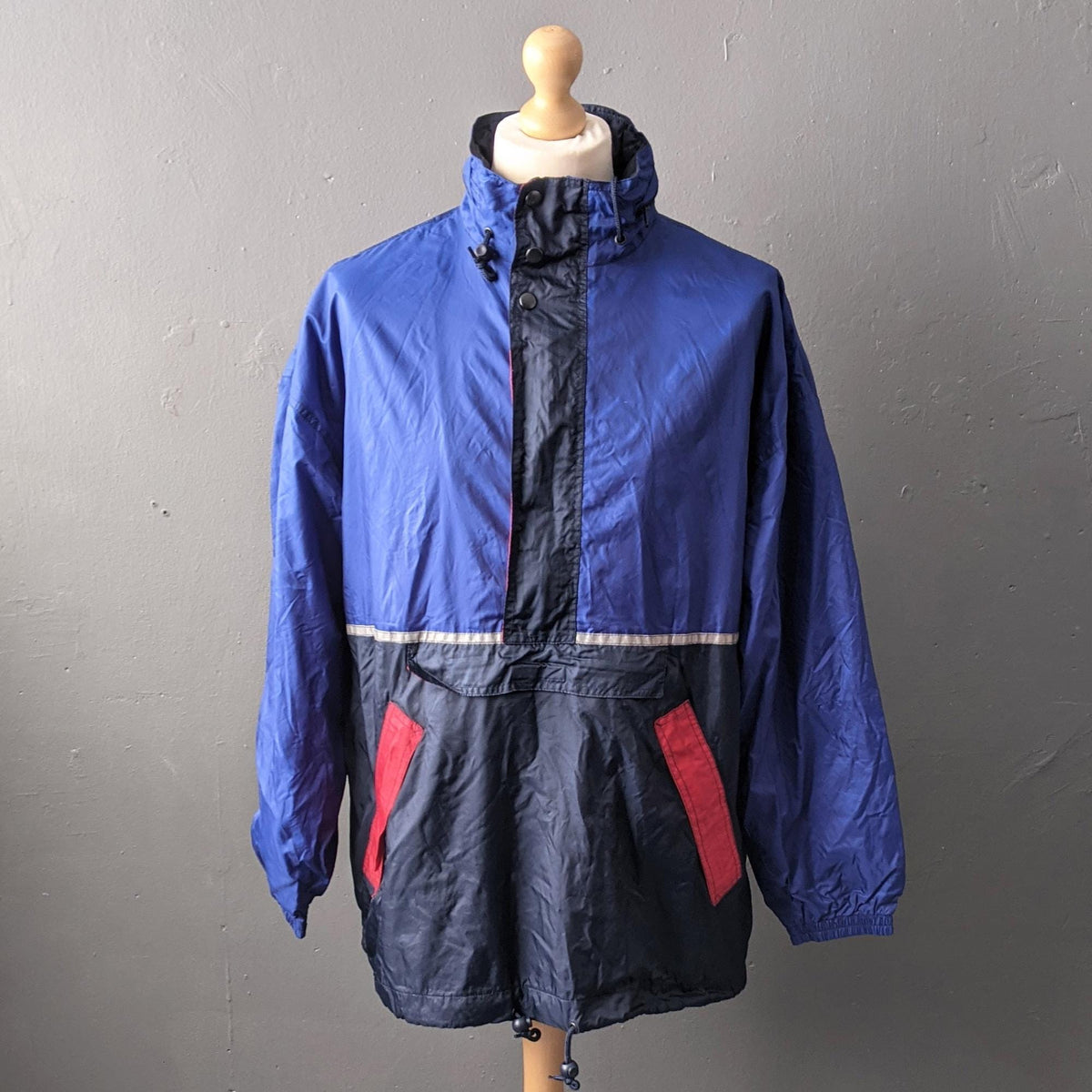90s Pullover Windbreaker, Lightweight Rain Coat with Hood, Size Large XL