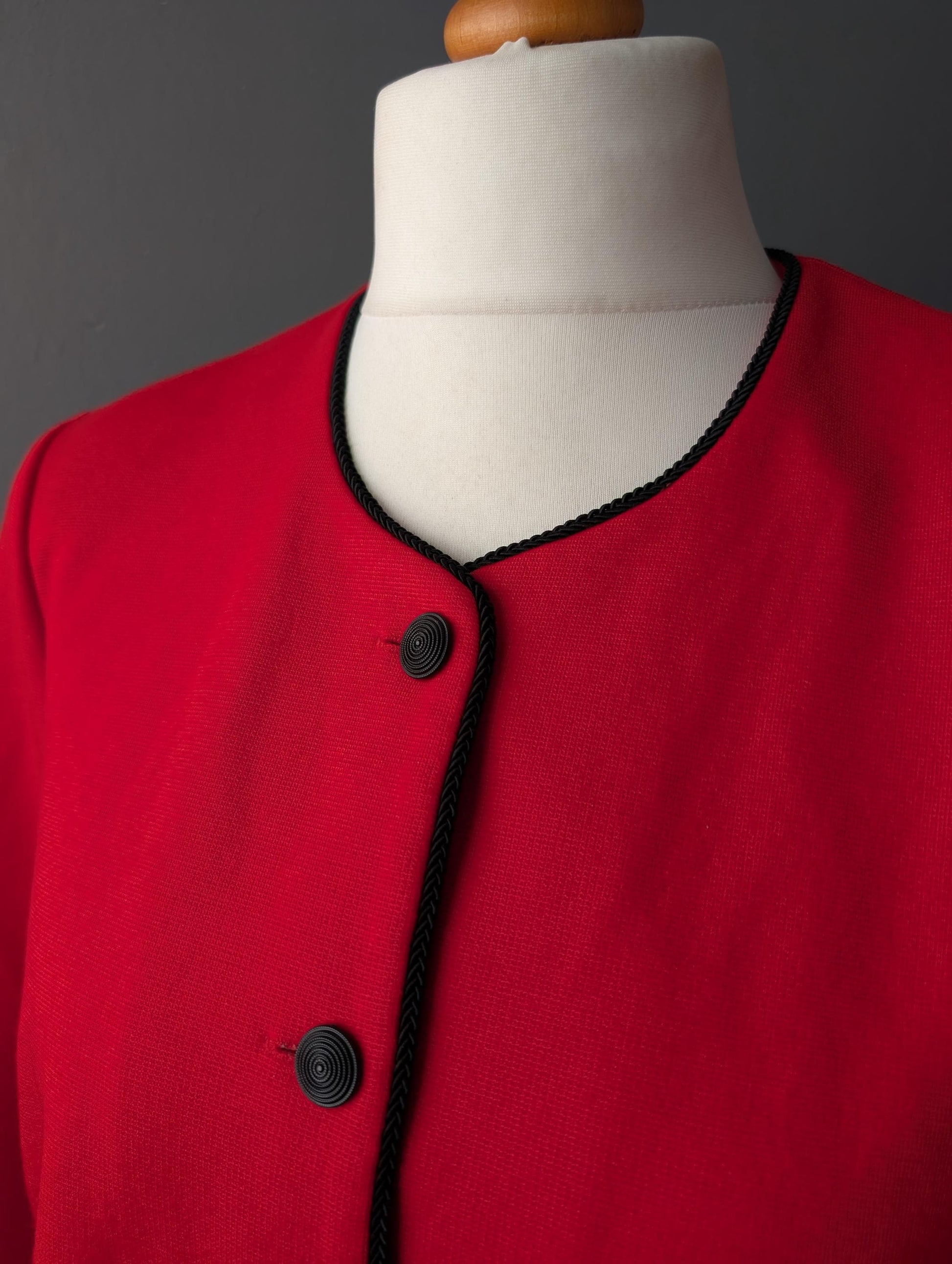 Red Wool Blend Jacket by Aspens, 80s Boxy Suit Blazer, Size Large