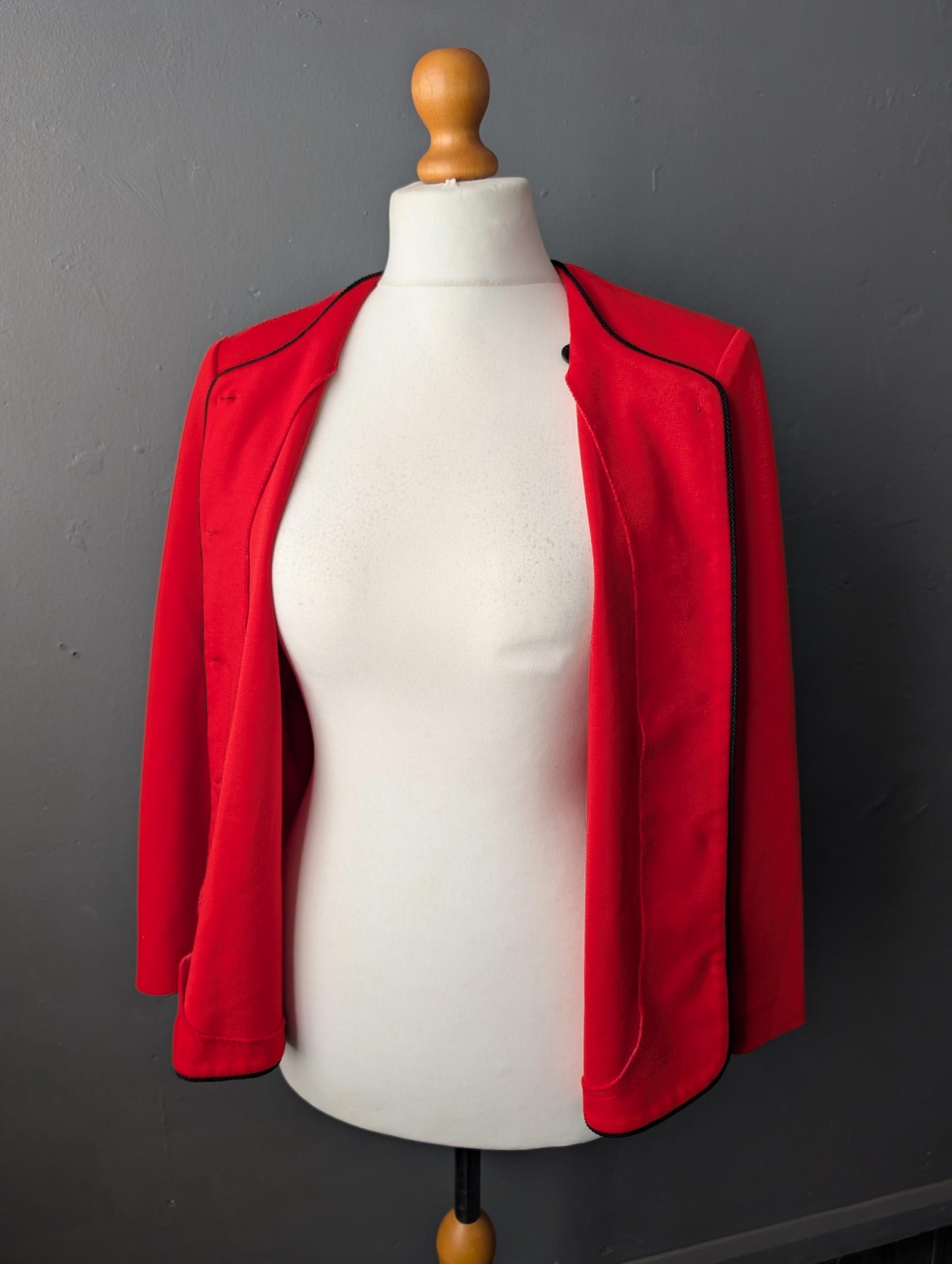 Red Wool Blend Jacket by Aspens, 80s Boxy Suit Blazer, Size Large