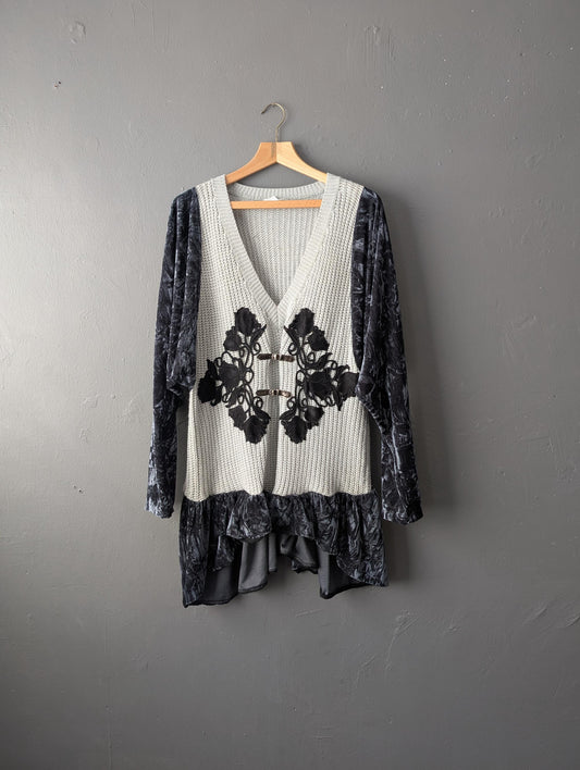 Boho Fae Jumper, Batwing Velvet Top, Upcycled Plus Size