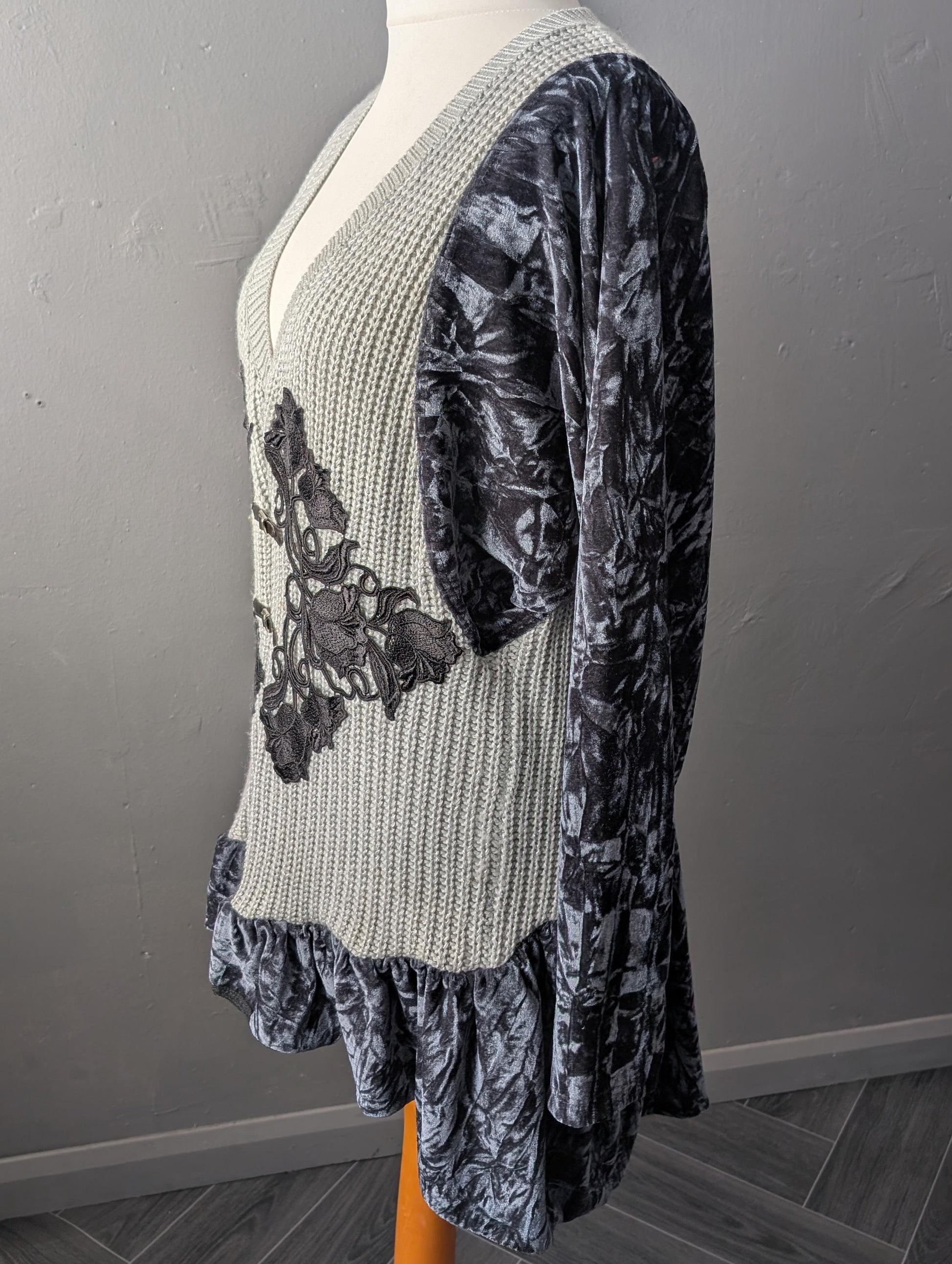 Boho Fae Jumper, Batwing Velvet Top, Upcycled Plus Size