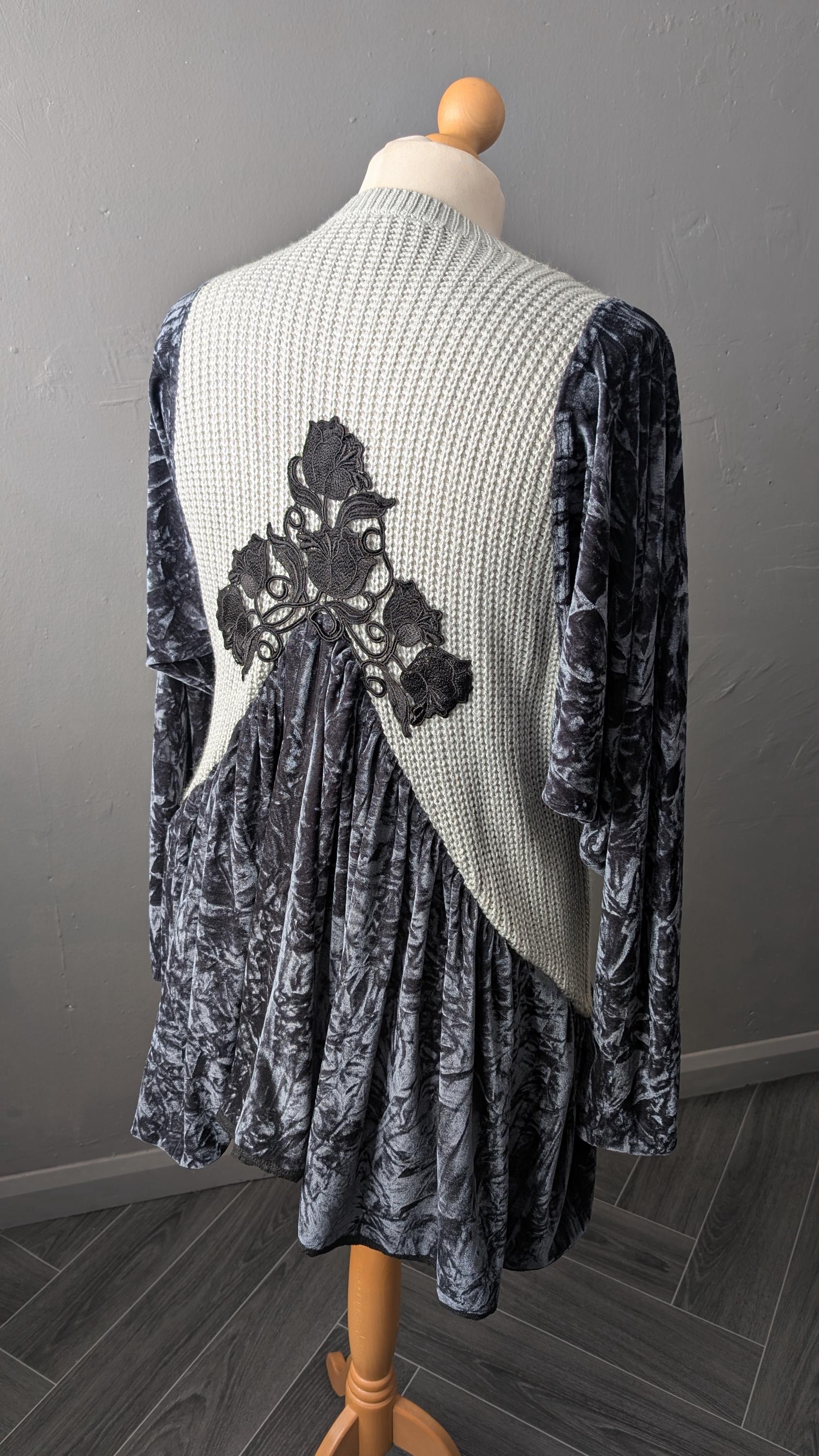 Boho Fae Jumper, Batwing Velvet Top, Upcycled Plus Size