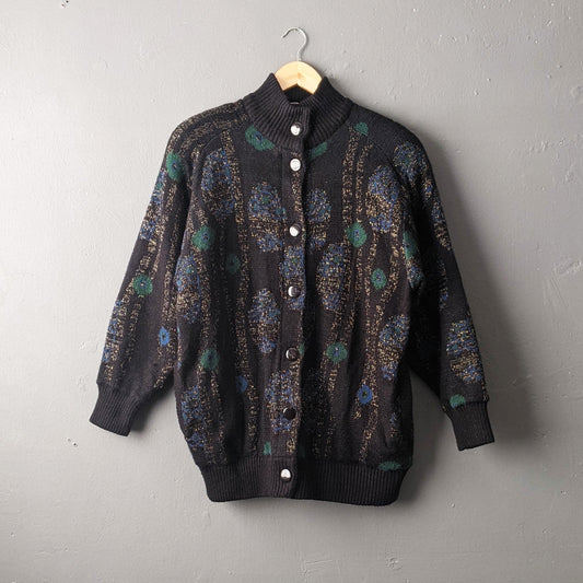 80s Klimt Nouveau Cardigan, Warm Long Coatigan, Medium to Plus Size