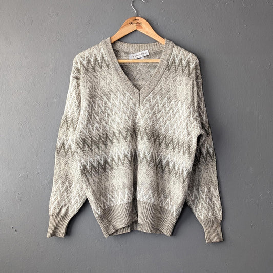 80s Zigzag Stripes Jumper by Breidhof, Mens Cotton Blend Sweater, Size Large