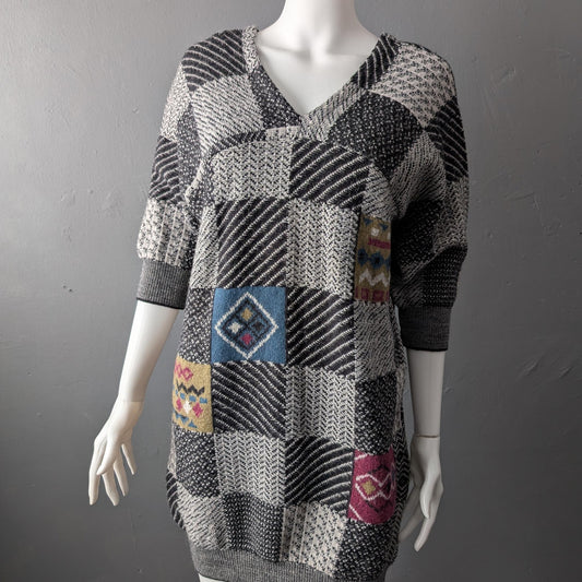 Retro Nerd Sweater Dress, Geometric Wool Jumper, 8 Bit Chic Knit, Size Medium