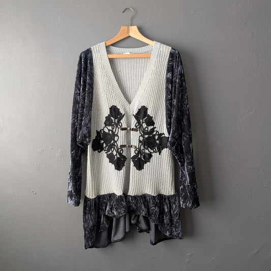 Boho Fae Jumper, Batwing Velvet Top, Upcycled Plus Size