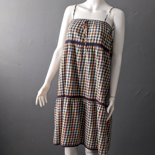 90s Multicoloured Check Sundress, Summer Maternity Strappy Dress, Size Small Medium