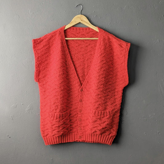 Mens 70s Knit Tank Top, V Neck Cardigan Vest, Size XL 48 Chest