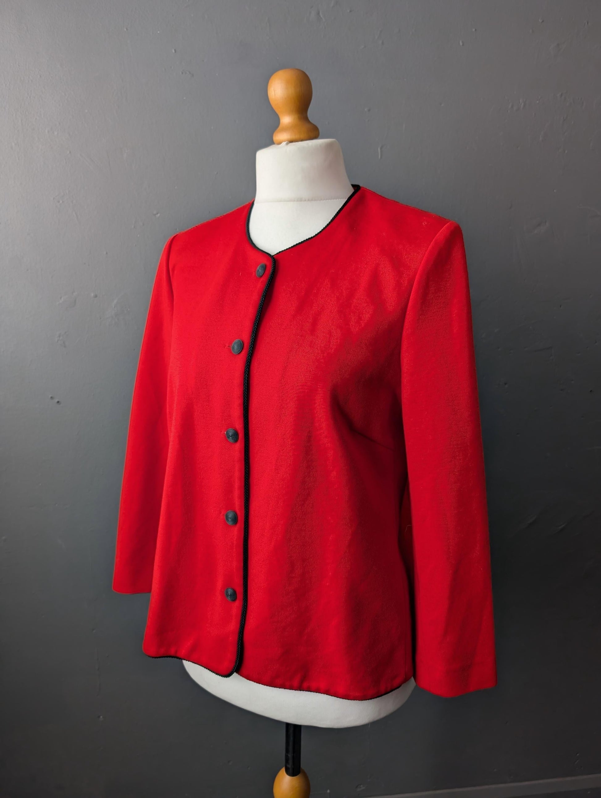 Red Wool Blend Jacket by Aspens, 80s Boxy Suit Blazer, Size Large