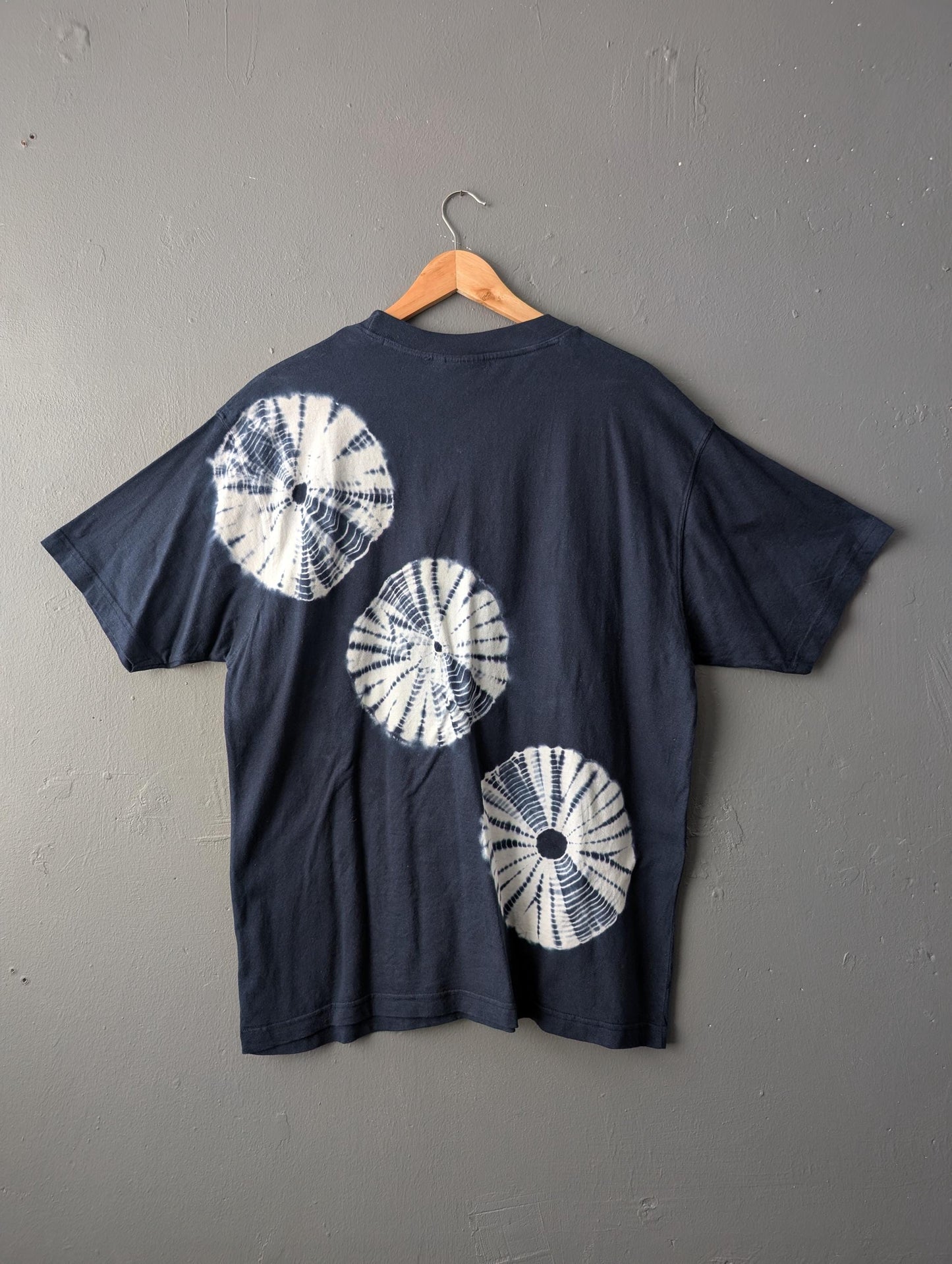 Indigo Shibori Tie Dye T-shirt, Hand Dyed Mens Top, Size Large