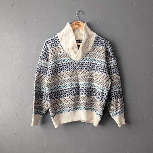 90s High Neck Wool Blend Sweater by Louis Estere with Shawl Collar, Size M