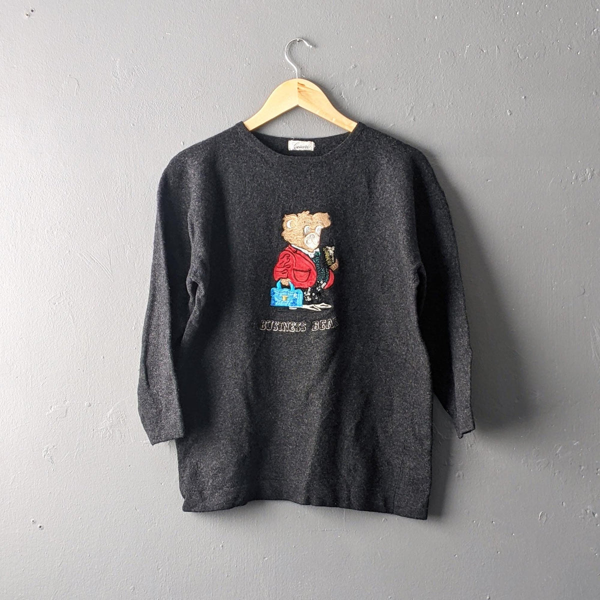 80s Teddybear Novelty Sweater, Kitsch Bear Wool Jumper, Size Large