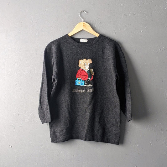 80s Teddybear Novelty Sweater, Kitsch Bear Wool Jumper, Size Large