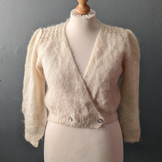 Vintage Cream Sparkly Cardigan, Lightweight Iridescent Knitwear, Size Large