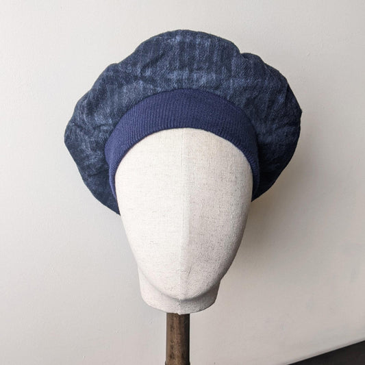80s Tartan Tam Cap, Oversized Felt Beret, Size Medium Large