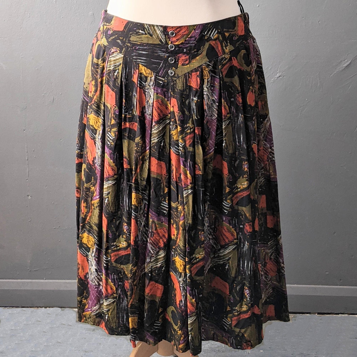 80s Autumn Colours Midi Skirt with Pocket, Plus Size