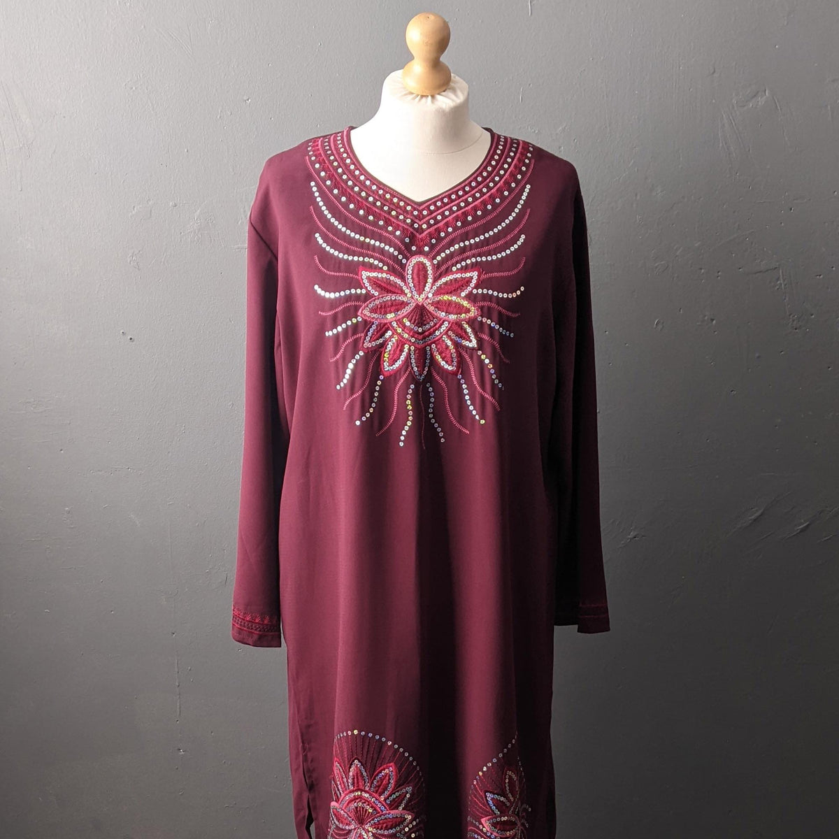 90s Sequin Embroidered Kaftan, Indian Ethnic Kurta, Long Loose Shirt, Plus Size XL XXL