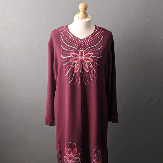 90s Sequin Embroidered Kaftan, Indian Ethnic Kurta, Long Loose Shirt, Plus Size XL XXL