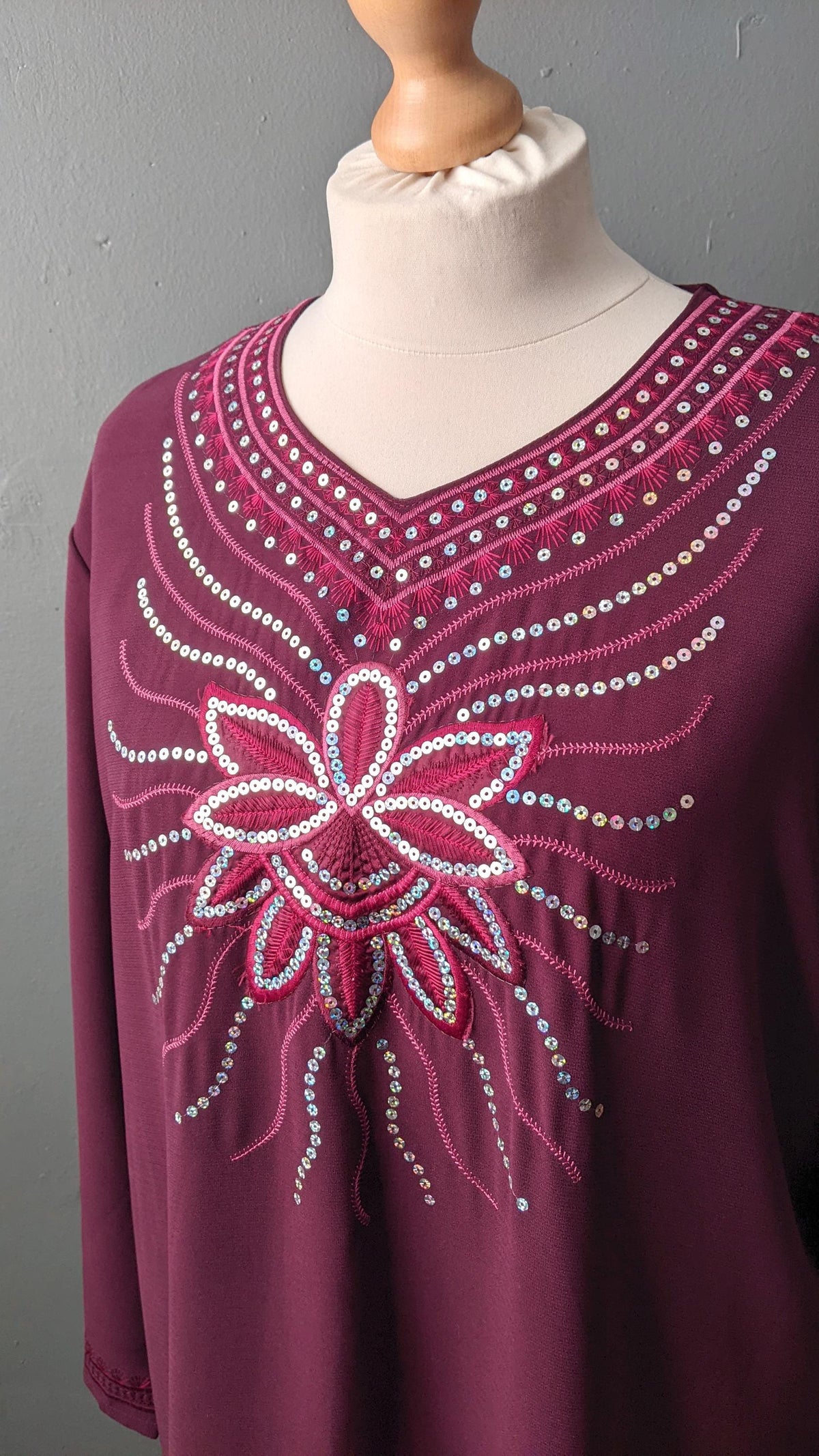 90s Sequin Embroidered Kaftan, Indian Ethnic Kurta, Long Loose Shirt, Plus Size XL XXL