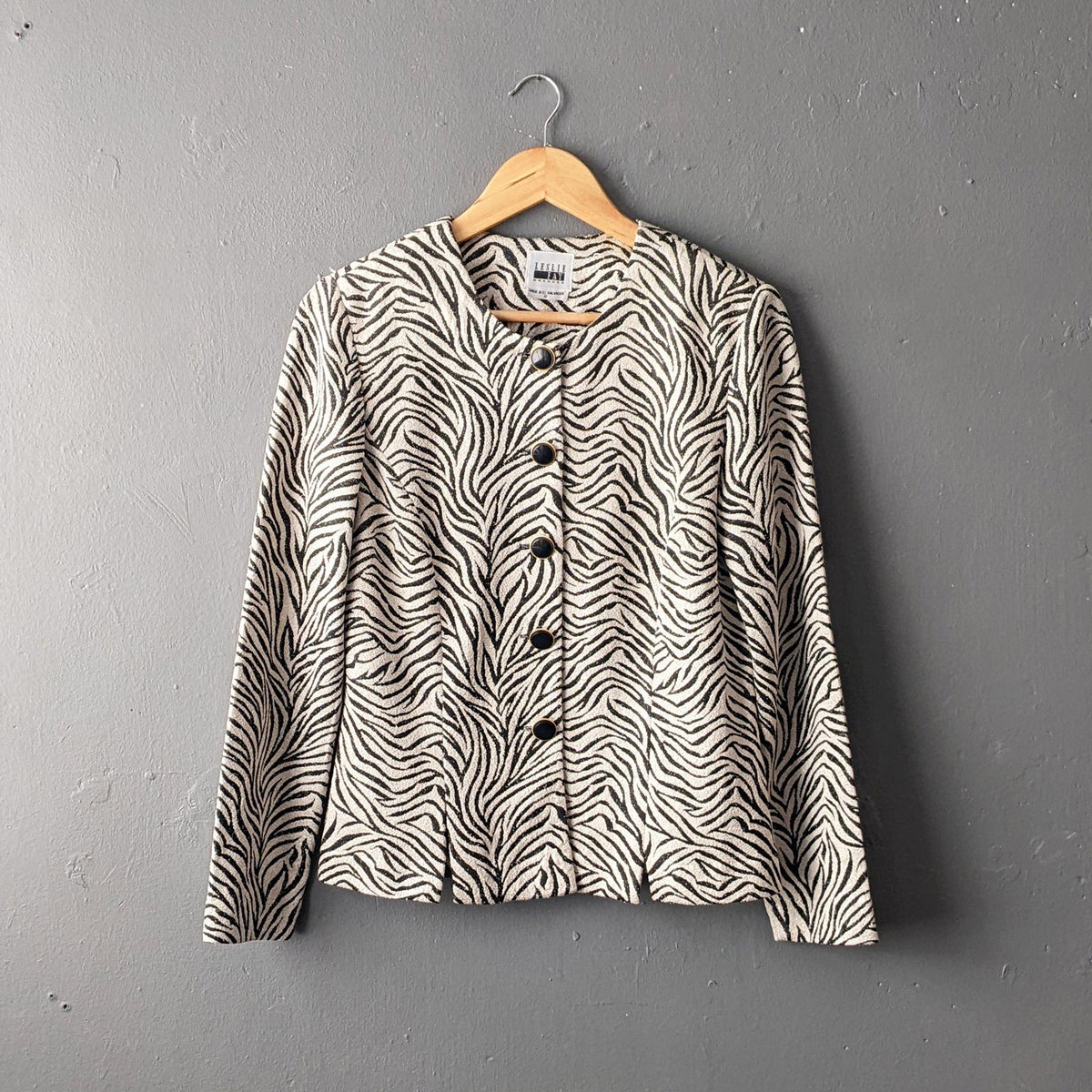 80s Animal Stripes Jacket by Leslie Fay, Lightweight Summer Office Wear, Size Medium