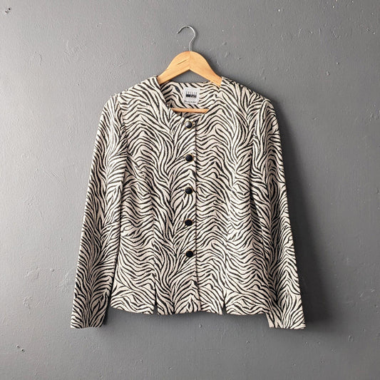 80s Animal Stripes Jacket by Leslie Fay, Lightweight Summer Office Wear, Size Medium