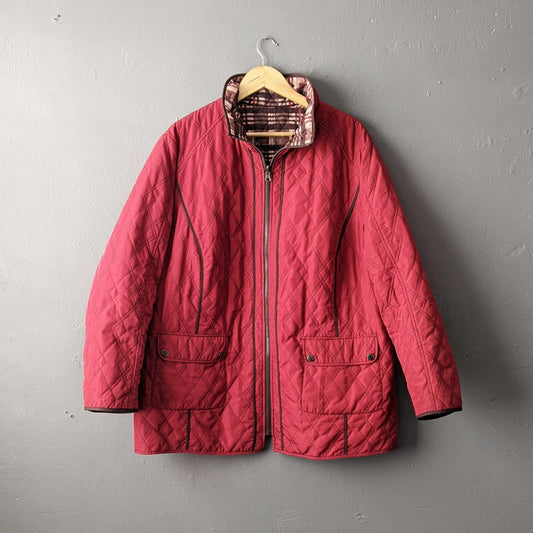 Y2K Wine Red Quilted Overcoat, Cold Weather Jacket Liner, Plus Size