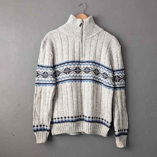 Mens 90s Ski Jumper with Zip Neck High Collar by Canda C&A, Size Medium