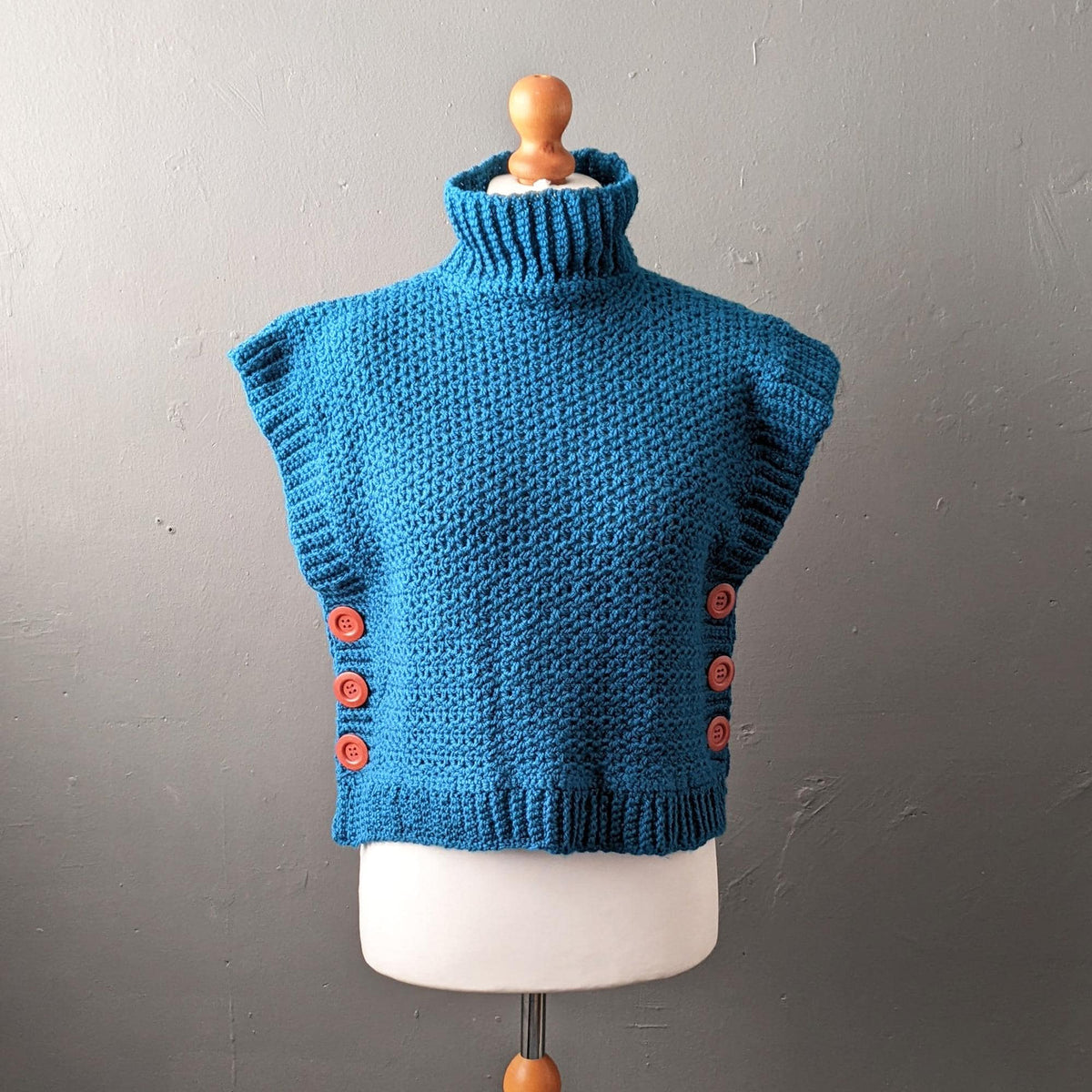 90s Turtleneck Knit Tank Top, High Neck Sweater Vest, Size Medium