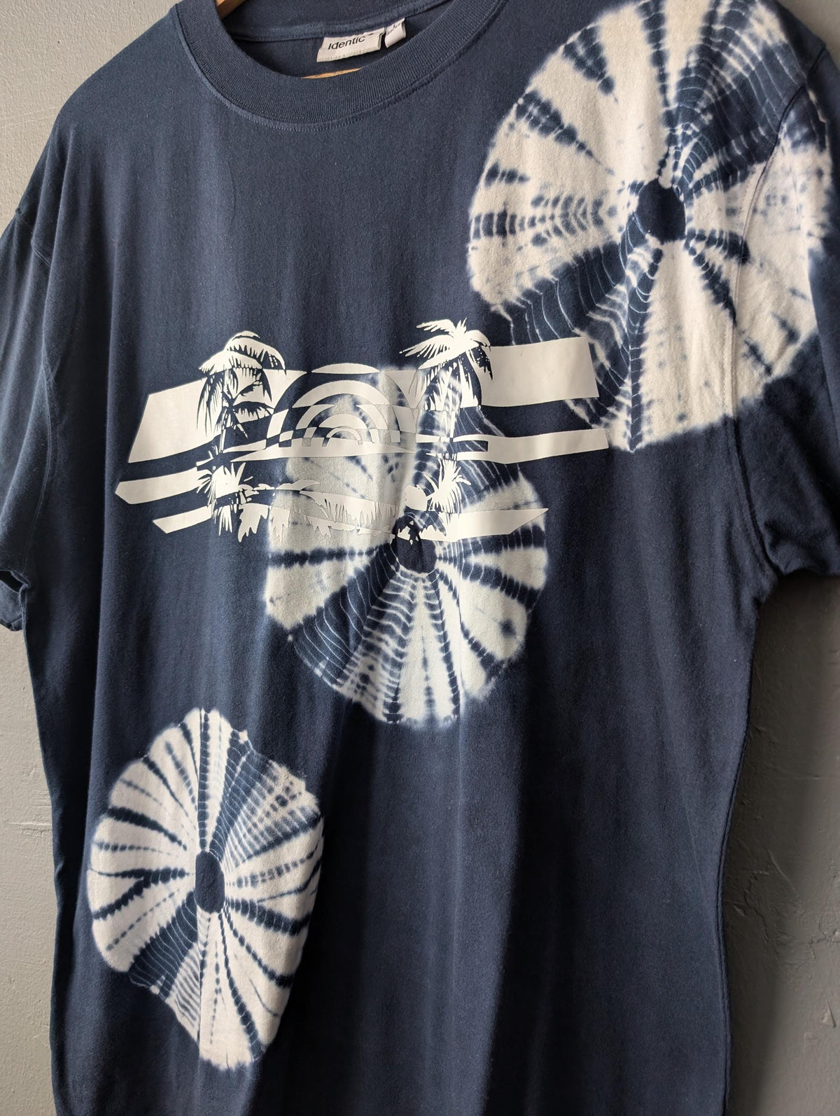 Indigo Shibori Tie Dye T-shirt, Hand Dyed Mens Top, Size Large