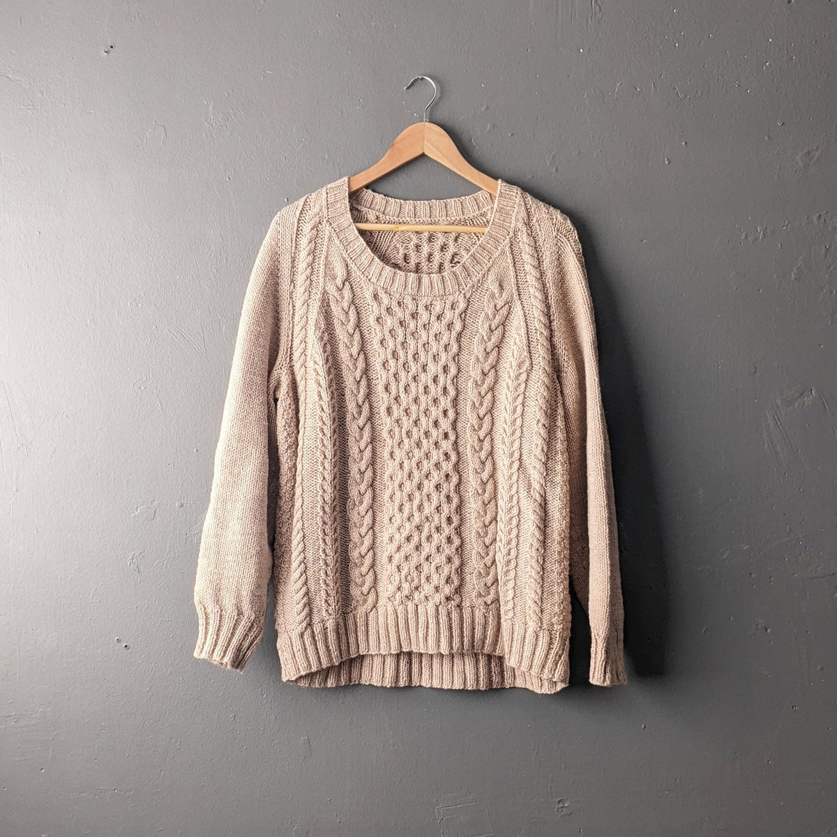 Vintage Aran Wool Jumper, Unisex Cable Knit Pullover, Plus Size 46 Chest