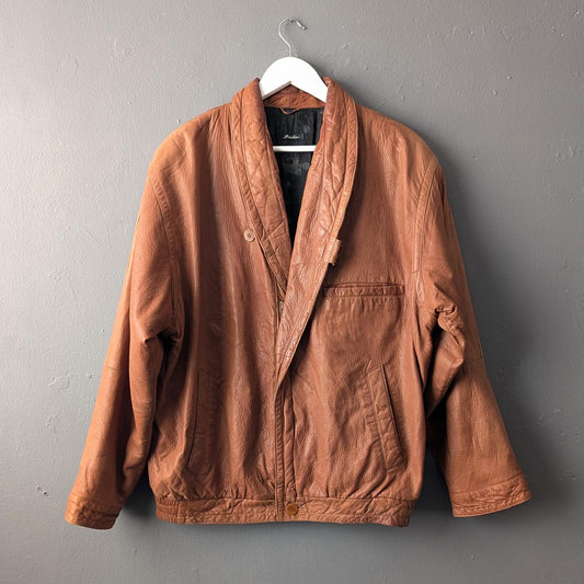 Vintage Leather Bomber Jacket, 80s Pielini Slouchy Coat, Size Medium Large