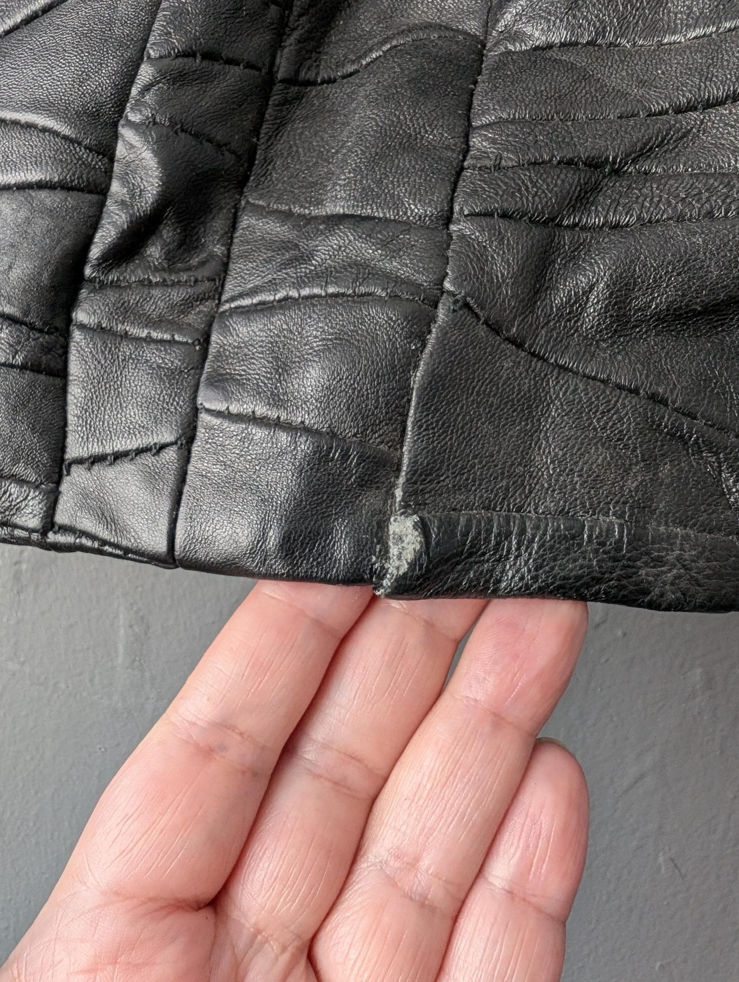 Patchwork Leather Skirt, 80s Apocalyptic Rock Chick, Gothic Miniskirt, Size Medium