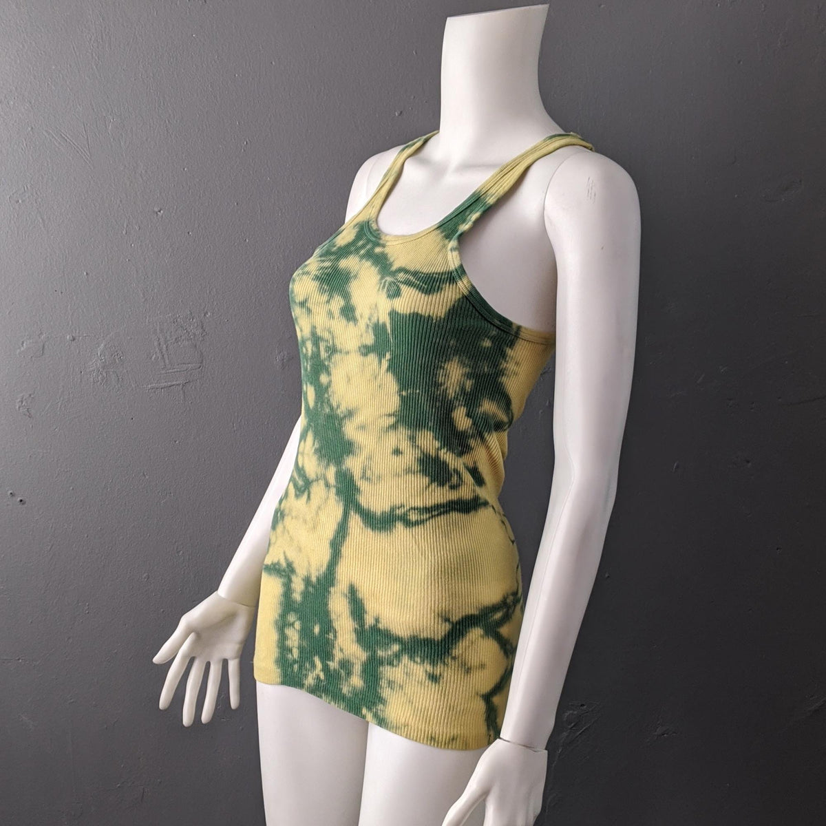 Green Tie Dye Vest, Upcycled Muscle Tank Top, Size XS to Medium