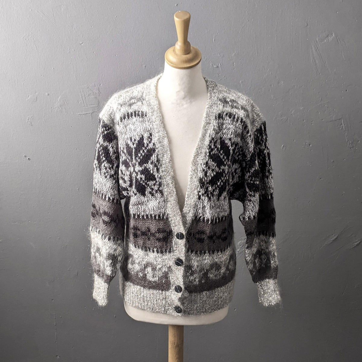 80s Apres Ski Mohair Cardigan, Nordic Style Chic, Size Small