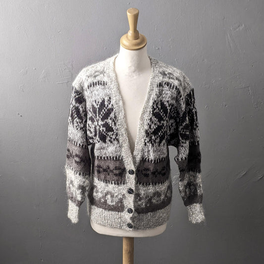 80s Apres Ski Mohair Cardigan, Nordic Style Chic, Size Small