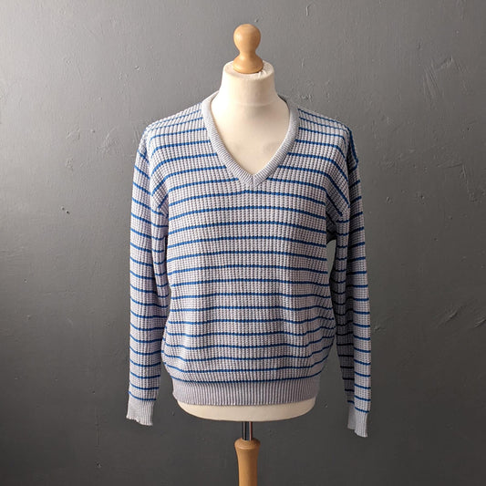 80s Blue Stripe Jumper by UCLA, Size Large