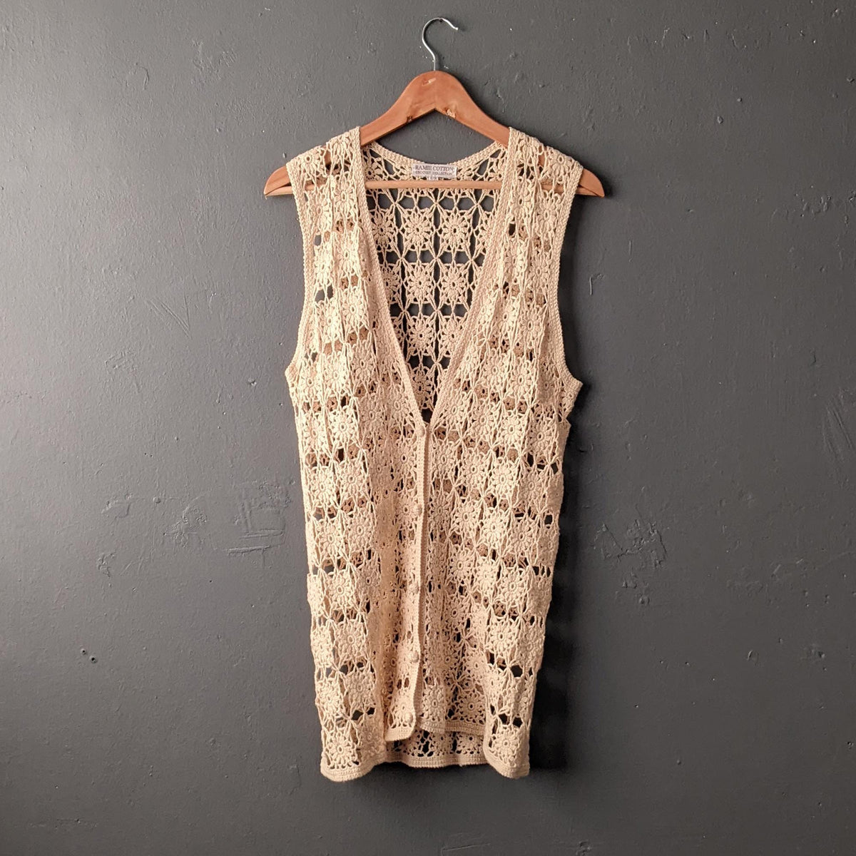 Vintage Crochet Vest, 90s Sleeveless Cardigan, Size Small