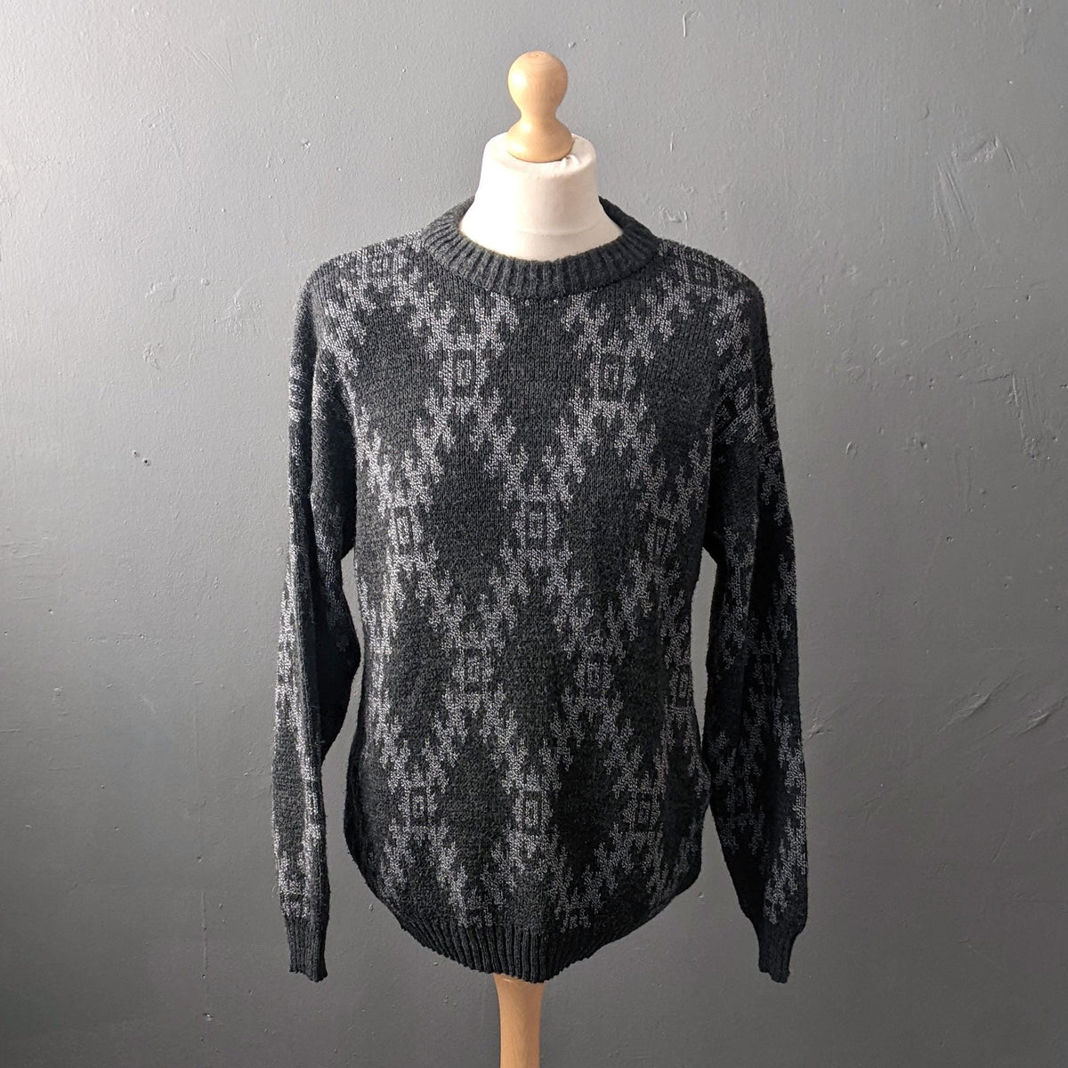 90s Aztec Diamond Wool Blend Sweater, 44 46 chest