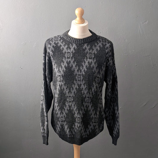 90s Aztec Diamond Wool Blend Sweater, 44 46 chest