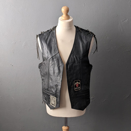 80s Mens Biker Leather Waistcoat, John F Gee Motorcycle Laced Vest, 40 Chest Size Medium