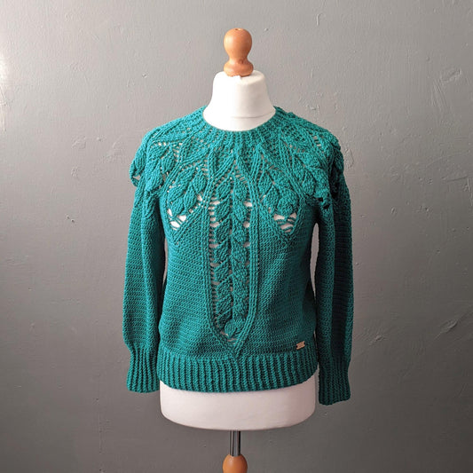 90s Sea Green Crochet Jumper, Size Medium