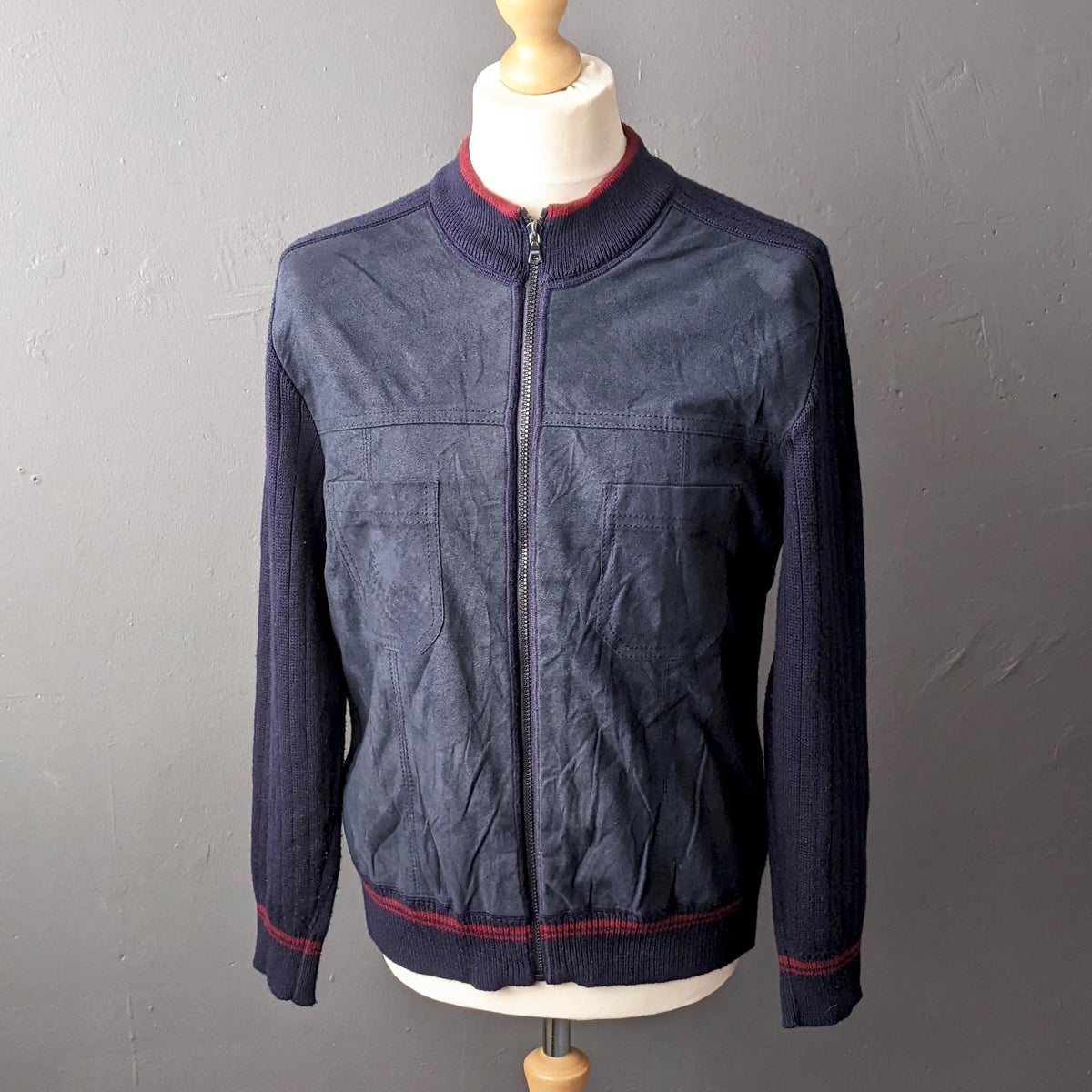 80s Mens Suede Cardigan Jacket by Bueckle, Size Large