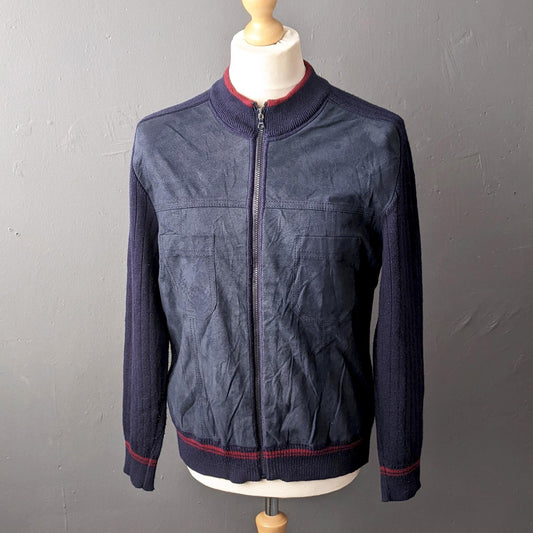 80s Mens Suede Cardigan Jacket by Bueckle, Size Large