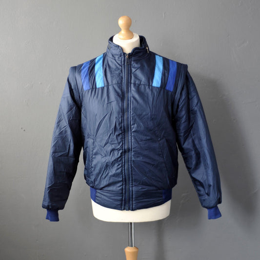 80s Padded Ski Jacket with Removable Sleeves, Convertible Snow Coat Gilet, Retro Winter Sports, Size Medium