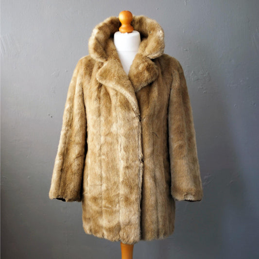 80s Tyber Faux Fur Coat in Honey Blonde, Vegan Winter Jacket, Size Medium