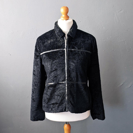 90s Faux Astrakhan Jacket, Vegan Fur Coat, Size Medium