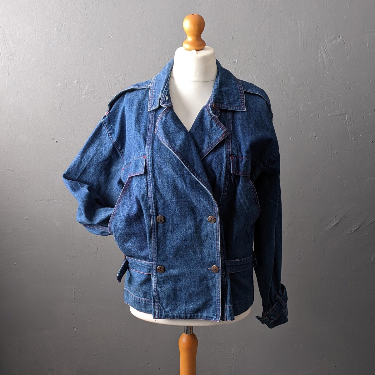80s Stone Wash Denim Jacket by Claudia Strater, Oversized Coat, Size Medium Large