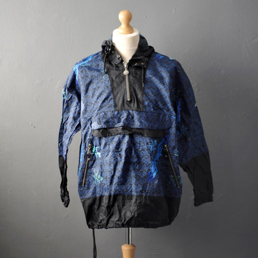 90s Pullover Windbreaker, Lightweight Jeantex Rain Coat with Hood, Size Small to Medium